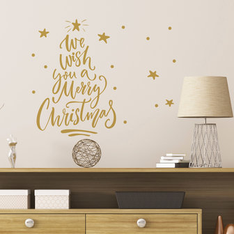 Muur- / Raamsticker Kerst Merry Christmas Goud