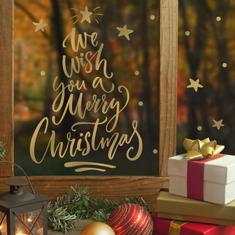 Muur- / Raamsticker Kerst Merry Christmas Goud