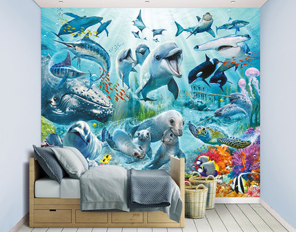 Onderwater Dolfijnen XXL behang - 305 x 244 cm