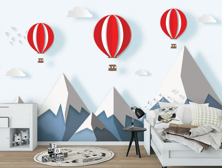 Luchtballonnen in de Bergen Behang XXXL - 368 x 254 cm