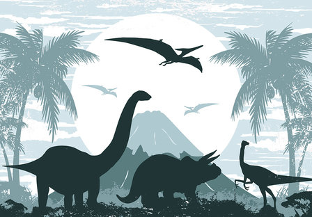 (Levering 4-6 dagen) Dinosaurus Triceratops behang BLAUW XXXL (368 x 254 cm) - VLIES