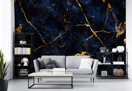 Marmer behang XXXL (368 x 254 cm) - VLIES - Donkerblauw