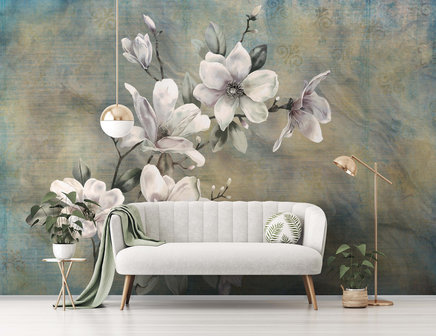 Witte Magnolia Behang (verschillende afmetingen)