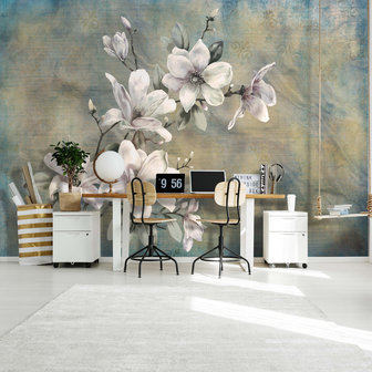 Witte Magnolia Behang (verschillende afmetingen)