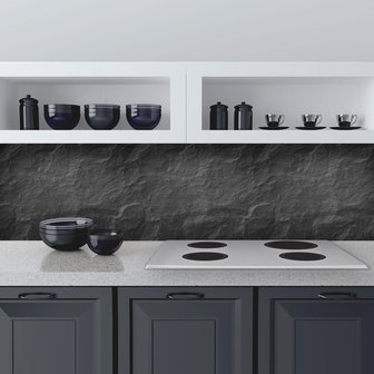 Keuken Achterwand Sticker Antraciet Zwarte Stenen - 180 x 45 cm