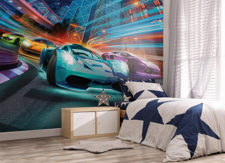 Walltastic – Supercar Racers - Autobehang - Posterbehang – Kinderbehang - XXL (305 x 244 cm) – 6 Panelen