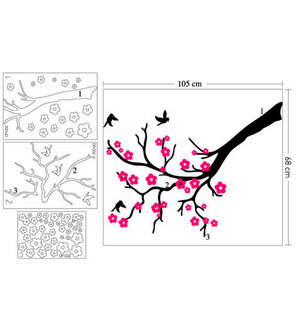 Muursticker Kersenbloesem (zwart roze)