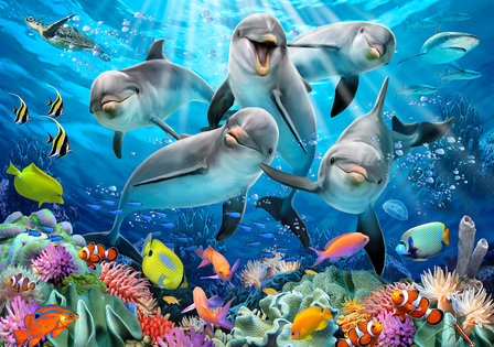 Dolfijnen familie behang XXXL - 368 x 254 cm - Levering binnen 4-6 dagen
