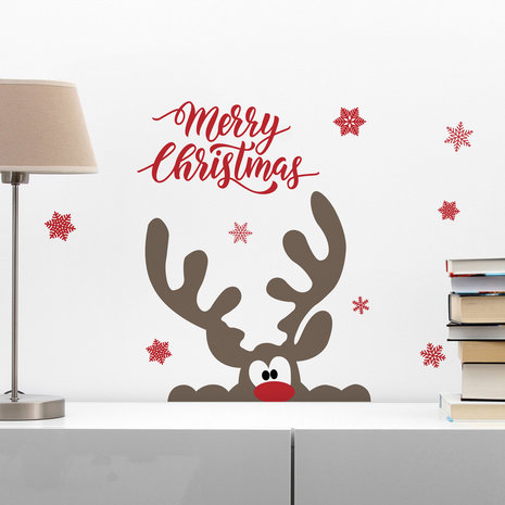 Muur- / Raamsticker Kerst Merry Christmas Rendier