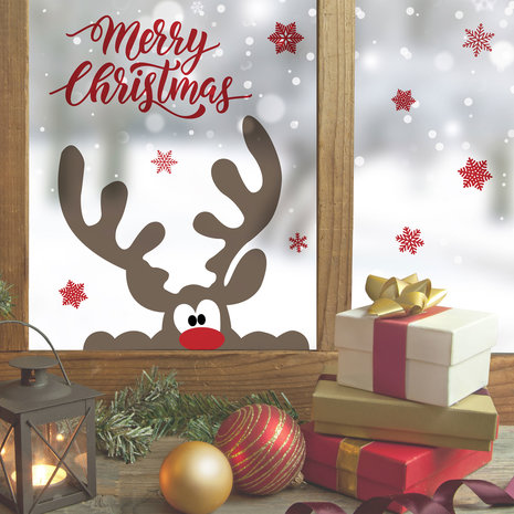 Muur- / Raamsticker Kerst Merry Christmas Rendier