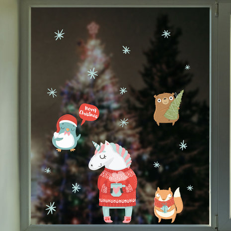 Muur- / Raamsticker Kerst Unicorns