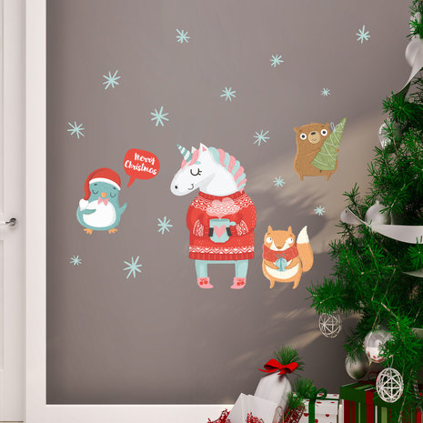 Muur- / Raamsticker Kerst Unicorns