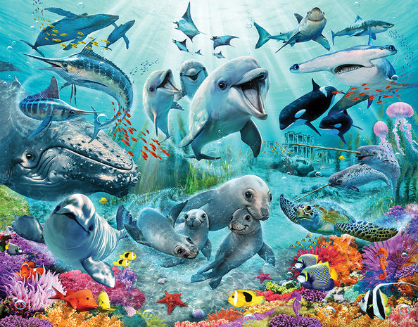 Onderwater Dolfijnen XXL behang - 305 x 244 cm