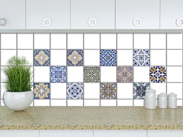Zelfklevende Tegelstickers voor Badkamer & Keuken - Azulejos (diverse kleuren) - 15 x 15 cm - 12 stuks