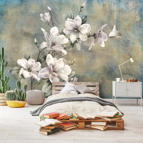 Witte Magnolia Behang (verschillende afmetingen)