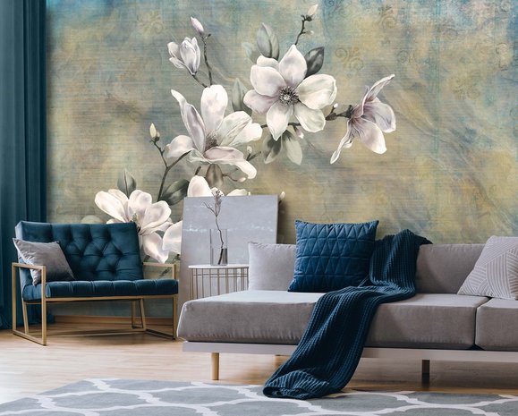 Witte Magnolia Behang (verschillende afmetingen)
