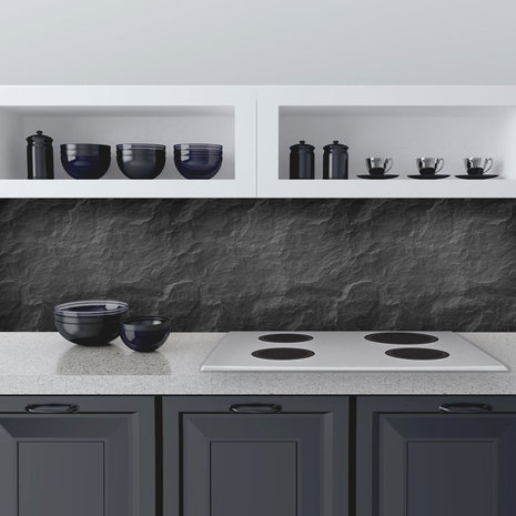 Keuken Achterwand Sticker Antraciet Zwarte Stenen - 180 x 45 cm