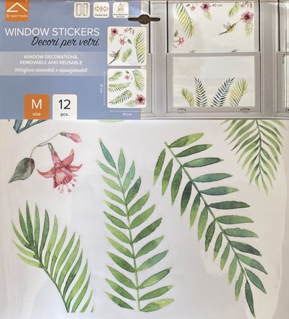 Tropische Bladeren - Bloemen - Kolibrie - Raamsticker - Deursticker - Muursticker