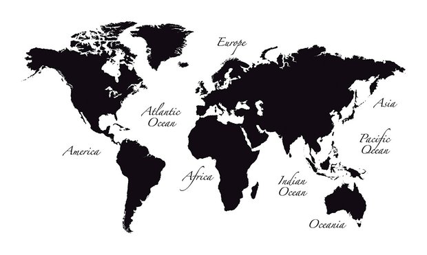 Wereldkaart groot zwart