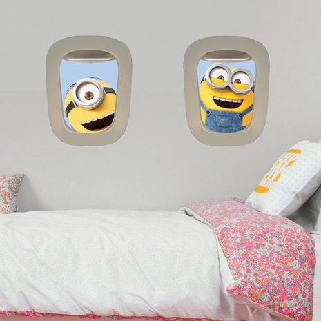 Muursticker Minions Vliegtuigraampjes