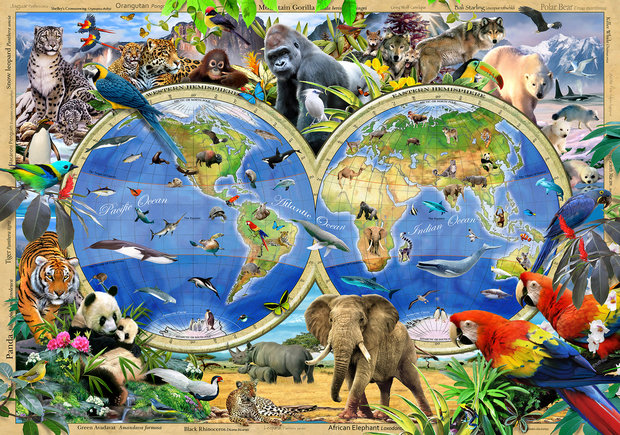 Wereldkaart Safari behang XXXL - 368 x 254 cm