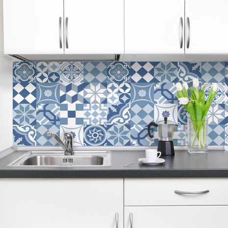 Keuken Achterwand Sticker Portugese Tegels XXL (blauw) - 180 x 45 cm