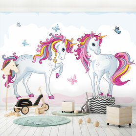 (Levering binnen 4-6 dagen) Unicorn behang XXXL - Witte paarden -  (368 x 254 cm) - VLIESBEHANG