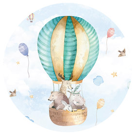 Muurcirkel Dierenvriendjes in een luchtballon – Muursticker & Behangcirkel