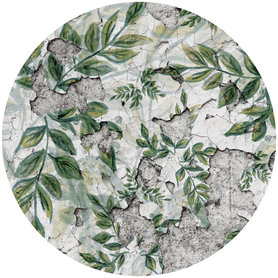 Muurcirkel Betonlook met bladeren – Muursticker & Behangcirkel - Groen