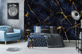 Marmer Behang - Donkerblauw/Goudgeel - (verschillende afmetingen) - Levering binnen 4-6 dagen