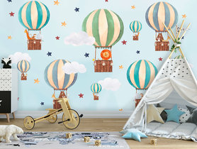 Dieren in Luchtballonnen Vliesbehang - Dierenvriendjes (verschillende afmetingen) - Levering binnen 6 (werk)dagen