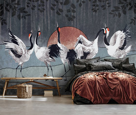 Dansende Kraanvogels Behang (verschillende afmetingen) - levering 3 -5 dagen