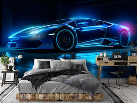 Auto - Neon Supercar - Lamborghini - Race auto - Fotobehang  (verschillende afmetingen) - levering binnen 4-6 dagen