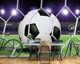 Voetbal - Voetbalnet -  Voetbalkamer - Fotobehang - Vliesbehang (levering binnen circa 6 dagen) 